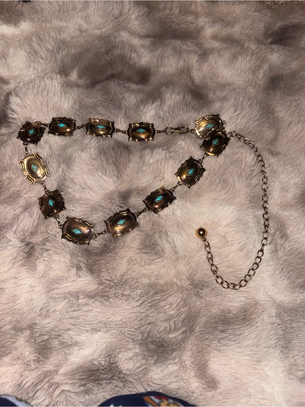 Gold-Tone Link Necklace with Turquoise Accents